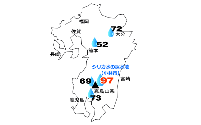 シリカ水の採水地別地図イメージ画像